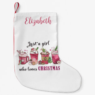 Gewoon een meisje dat kerst koffie leuk vindt tren kleine kerstsok