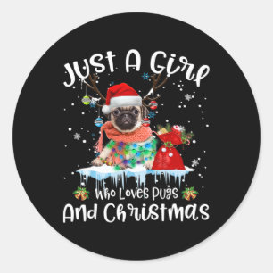 Gewoon een meisje dat Pug en Kerstmis lelijk liefh Ronde Sticker