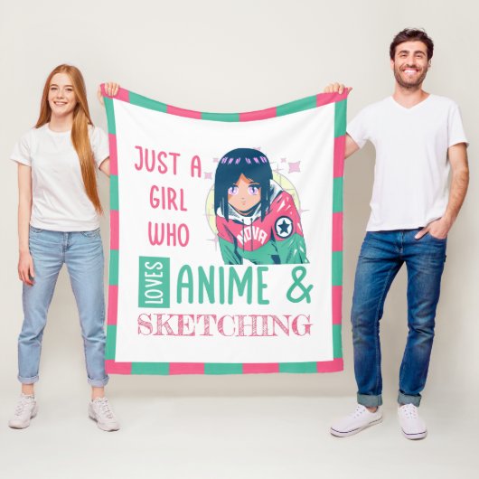 Gewoon een meisje dat van animatie houdt en schets fleece deken (In situ)