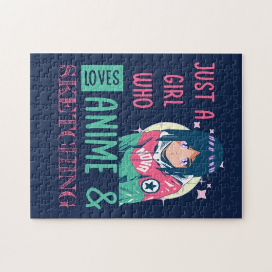 Gewoon een meisje dat van animatie houdt en schets legpuzzel (Horizontaal)