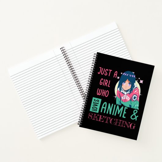 Gewoon een meisje dat van animatie houdt en schets notitieboek (Binnen)