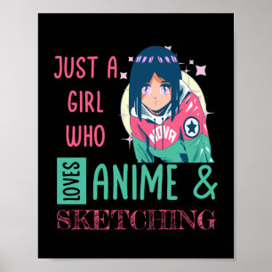 Gewoon een meisje dat van animatie houdt en schets poster