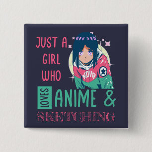 Gewoon een meisje dat van animatie houdt en schets vierkante button 5,1 cm