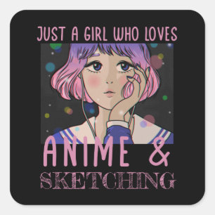 Gewoon een meisje dat van animatie houdt en schets vierkante sticker