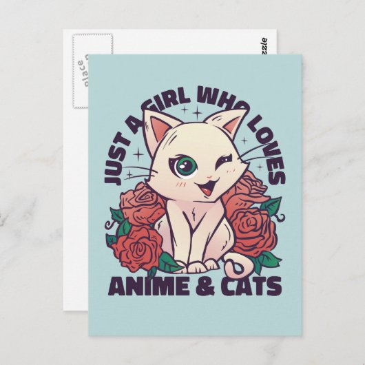 Gewoon een meisje dat van anime en katten houdt briefkaart (Voorkant / Achterkant)