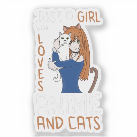 Gewoon een meisje dat van Anime houdt en katten Sticker (Voorkant)