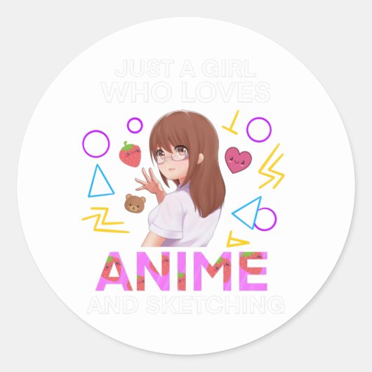 Gewoon een meisje dat van anime houdt en schetsen ronde sticker (Voorkant)