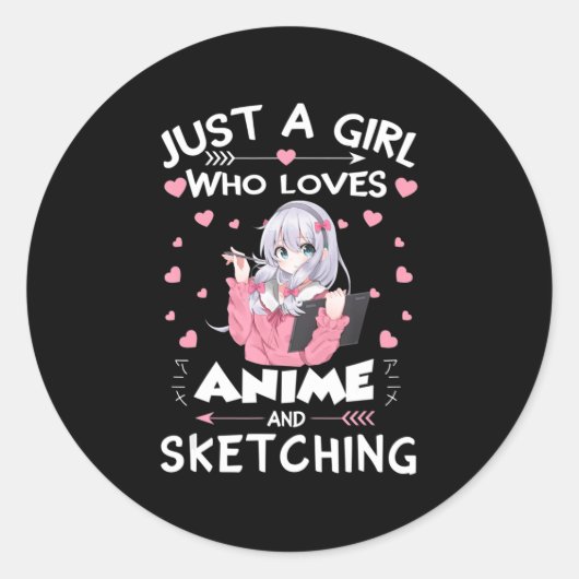 Gewoon een meisje dat van Anime houdt en van Sketc Ronde Sticker (Voorkant)