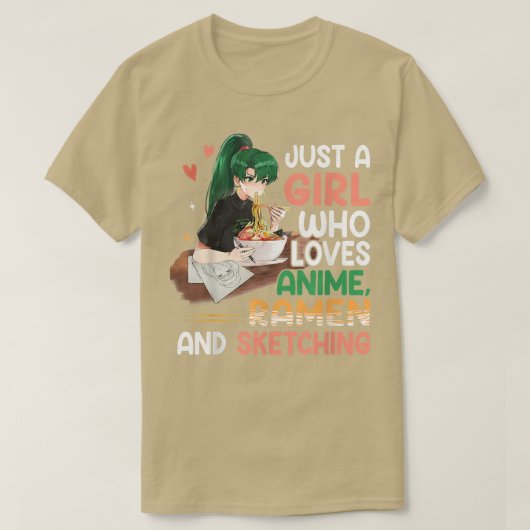 Gewoon een meisje dat van Anime Ramen houdt en Gi T-shirt (Design voorkant)