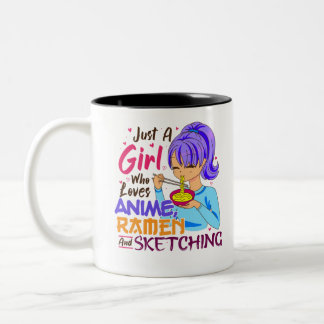 Gewoon een meisje dat van Anime Ramen houdt en ket Tweekleurige Koffiemok