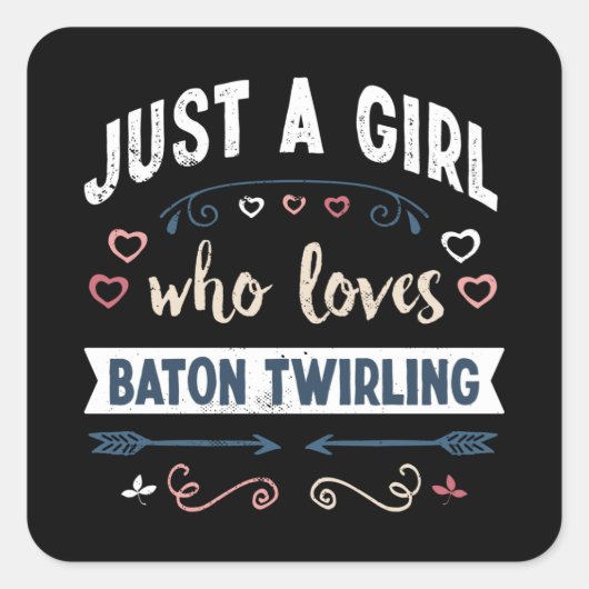 Gewoon een meisje dat van Baton Twirling Funny Gif Vierkante Sticker (Voorkant)