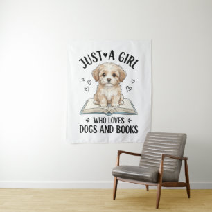 Gewoon een meisje dat van boeken en honden houdt wandkleed