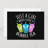 Gewoon een meisje dat van Bubble Tea Boba Kawaii T Briefkaart (Voorkant / Achterkant)