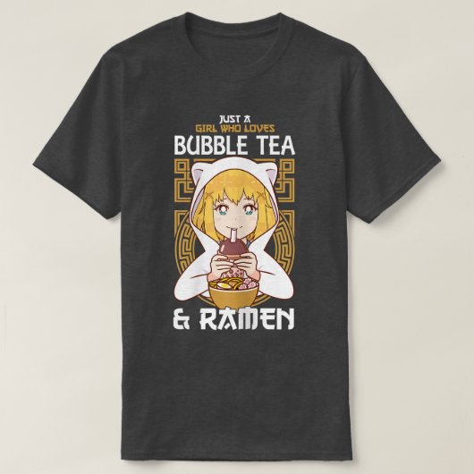 Gewoon een meisje dat van Bubble Tea en Ramen Boba T-shirt (Design voorkant)