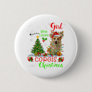 Gewoon een meisje dat van Corgis houdt en kerstman Ronde Button 5,7 Cm