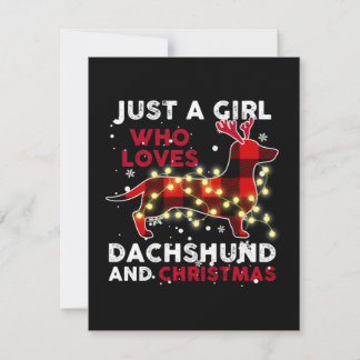 Gewoon een meisje dat van dachshund en kerst houdt notitiekaartje