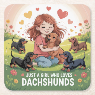Gewoon Een Meisje Dat Van Dachshunds Houdt Vierkante Kartonnen Onderzetter