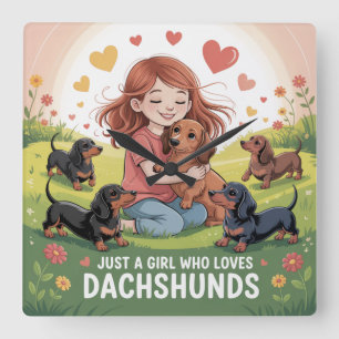 Gewoon Een Meisje Dat Van Dachshunds Houdt Vierkante Klok