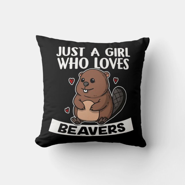 Gewoon een meisje dat van de Beavers Cute Beaver C Kussen (Voorkant)
