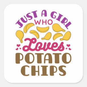 Gewoon een meisje dat van de potato Chips snack fo Vierkante Sticker