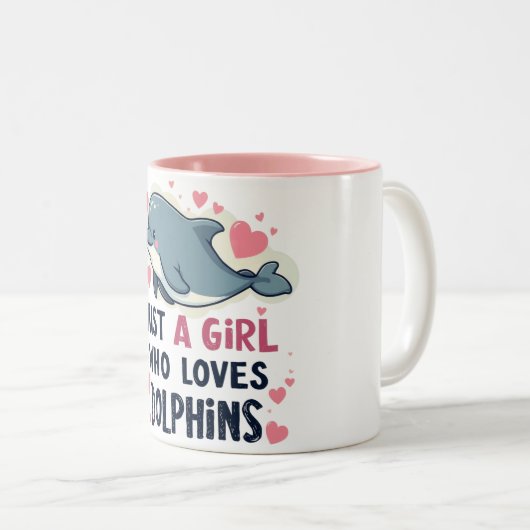 Gewoon een meisje dat van dolfijnen houdt tweekleurige koffiemok (Voorkant rechts)