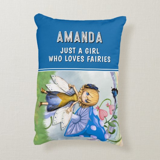 Gewoon een meisje dat van feeën houdt Blauw Accent Kussen (Achterkant (Verticaal))