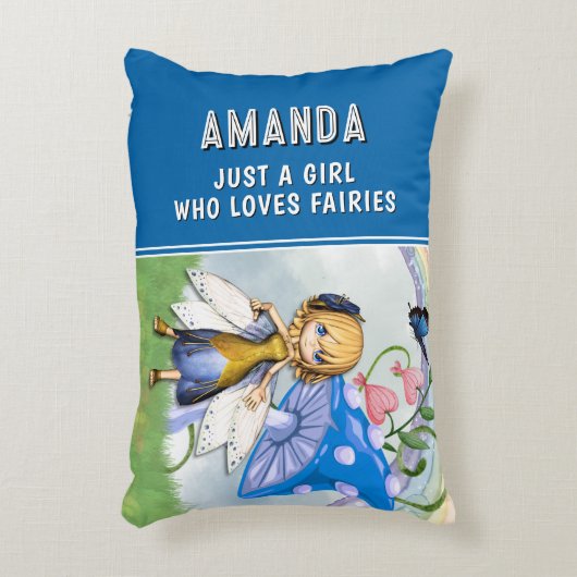Gewoon een meisje dat van feeën houdt Blauw Accent Kussen (Voorkant(Verticaal))