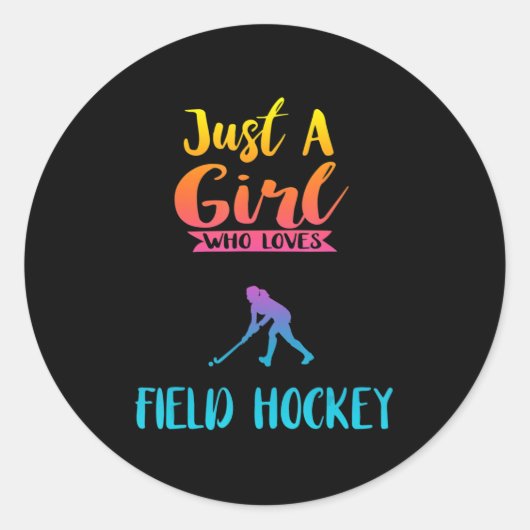 Gewoon een meisje dat van fieldhockey-fiets houdt ronde sticker (Voorkant)