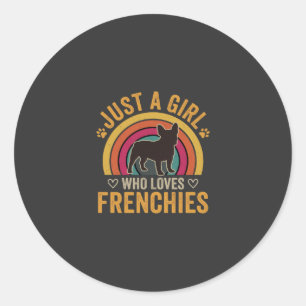 Gewoon Een Meisje Dat Van Frenchies Houdt Retro Ho Ronde Sticker