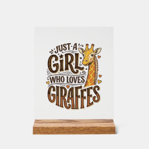 Gewoon een meisje dat van giraffen houdt vintage T Acryl Bord