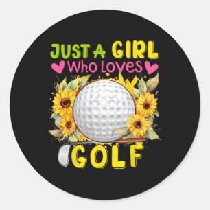 Gewoon Een Meisje Dat Van Golf Zonnebloemen Golf G Ronde Sticker