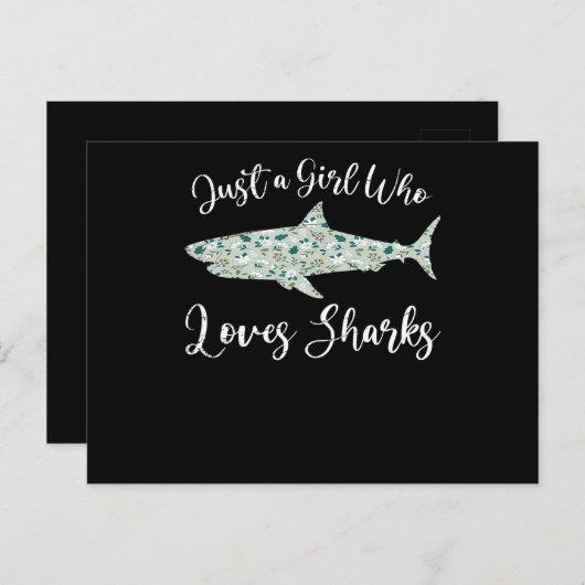 Gewoon een meisje dat van haaien houdt - geeft zee aankondigingskaart (Voorkant / Achterkant)