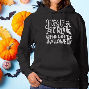 Gewoon een meisje dat van Halloween houdt witte ty Hoodie