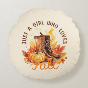 Gewoon een meisje dat van Herfst houdt - Gezellige Rond Kussen