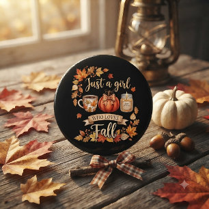 Gewoon Een Meisje Dat Van Herfstseizoen Koffie Her Ronde Button 5,7 Cm