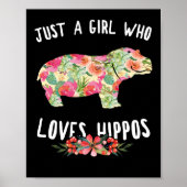Gewoon een meisje dat van Hippos Floral Hippopotam Poster (Voorkant)