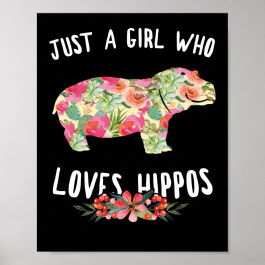 Gewoon een meisje dat van Hippos Floral Hippopotam Poster (Voorkant)