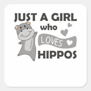 Gewoon een meisje dat van Hippos houdt, Hippo Vierkante Sticker