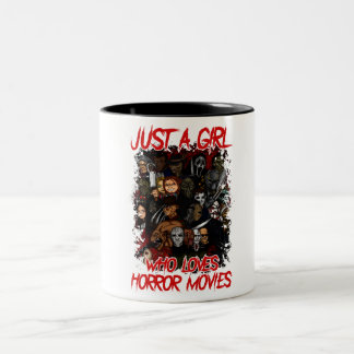 Gewoon een meisje dat van horrorfilms houdt tweekleurige koffiemok