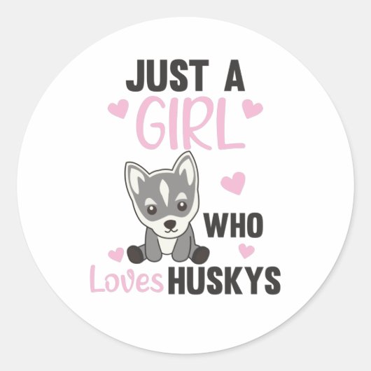 Gewoon een meisje dat van Husky houdt, Kawaii Dog  Ronde Sticker (Voorkant)