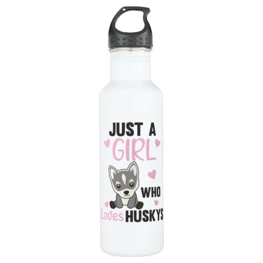 Gewoon een meisje dat van Husky houdt, Kawaii Dog  Waterfles (Voorkant)