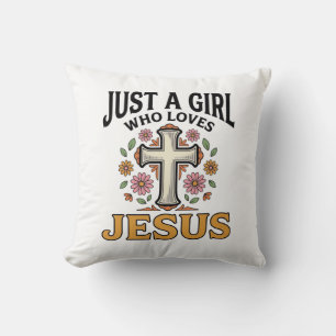 Gewoon een meisje dat van Jezus houdt Bloemkruis s Kussen