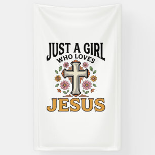 Gewoon een meisje dat van Jezus houdt bloemkruis s Spandoek