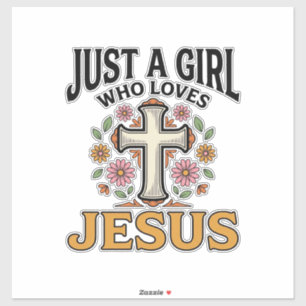 Gewoon een meisje dat van Jezus houdt Bloemkruis s Sticker
