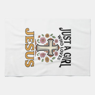 Gewoon een meisje dat van Jezus houdt Bloemkruis s Theedoek