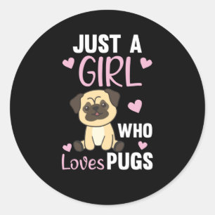 Gewoon een meisje dat van Kawaii Dog Pug houdt Ronde Sticker