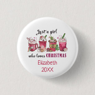 Gewoon een meisje dat van Kerstmis koffie leuk tre Ronde Button 3,2 Cm