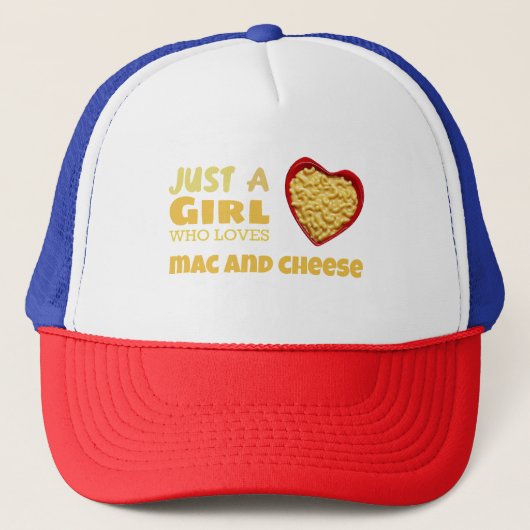 Gewoon een meisje dat van mac en kaas houdt trucker pet (Voorkant)