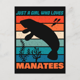 Gewoon een meisje dat van Manatees Retro Animal ho Briefkaart