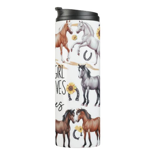 Gewoon een meisje dat van paarden houdt thermosbeker (Geroteerd rechts)